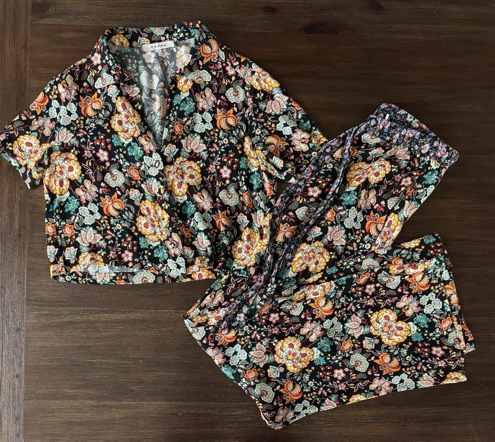 Frame Cropped Camp Shirt + Palazzo Pants Set Women’s Small Bogo Gypsy